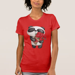 Cute Panda Bear med Bukett med rosor T Shirt