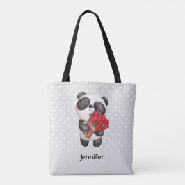 Cute Panda Bear med Bukett med rosor Tygkasse