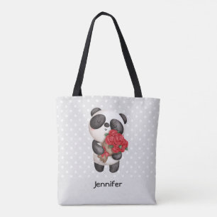 Cute Panda Bear med Bukett med rosor Tygkasse