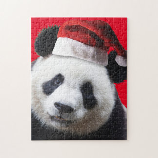 Cute Panda Bear med Jultomten hat Pussel