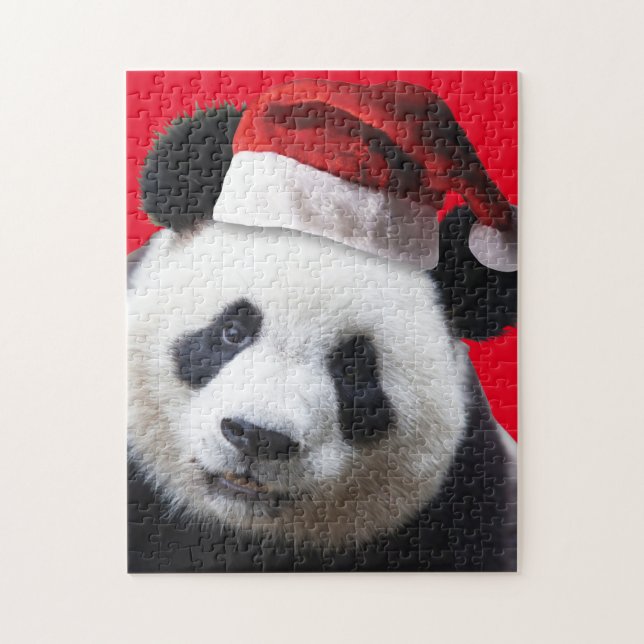 Cute Panda Bear med Jultomten hat Pussel (Vertikal)