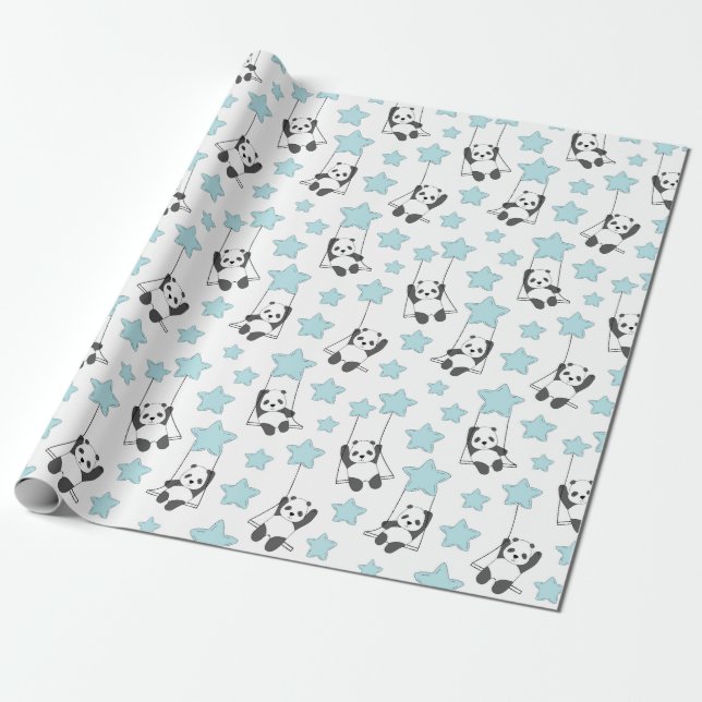 Cute Panda Bear mellan stjärnor | BABY Presentpapper (Utrullad)