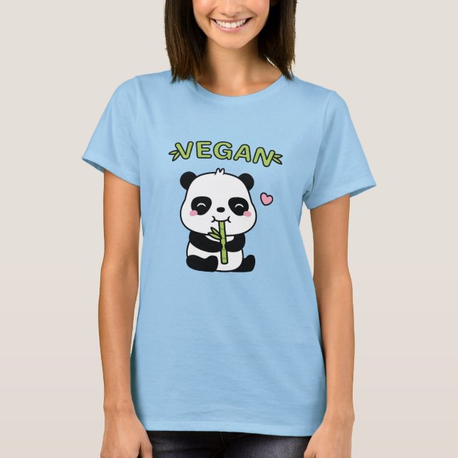 Cute Panda Bear Munching Bamboo Vegan T Shirt (Framsida)