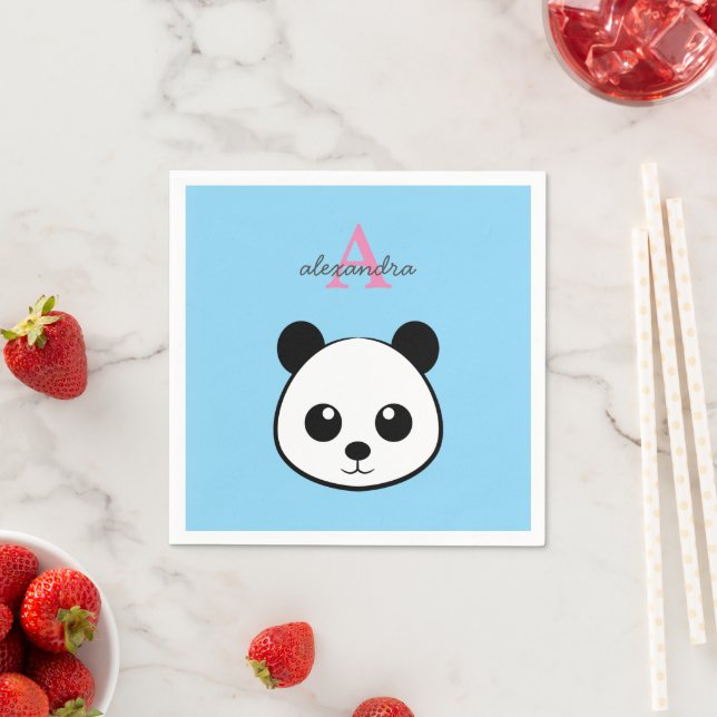 Cute Panda Bear Napkins – Personalized Monogram  Pappersservett (Insitu)