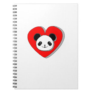Cute Panda Bear och Red Heart Teckning Anteckningsbok