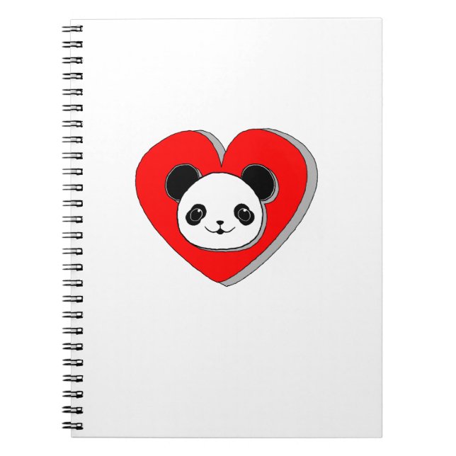 Cute Panda Bear och Red Heart Teckning Anteckningsbok (Framsidan)