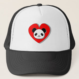Cute Panda Bear och Red Heart Teckning Keps