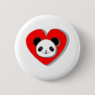 Cute Panda Bear och Red Heart Teckning Knapp
