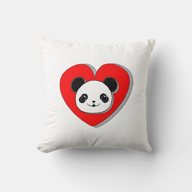 Cute Panda Bear och Red Heart Teckning Kudde (Framsida)