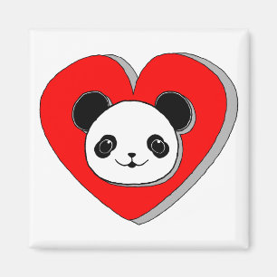 Cute Panda Bear och Red Heart Teckning Magnet