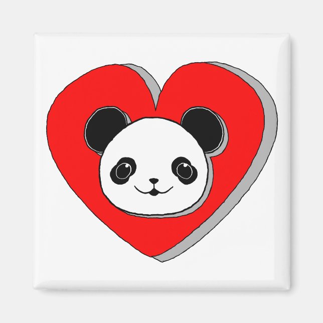 Cute Panda Bear och Red Heart Teckning Magnet (Framsidan)