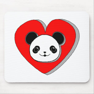 Cute Panda Bear och Red Heart Teckning Musmatta