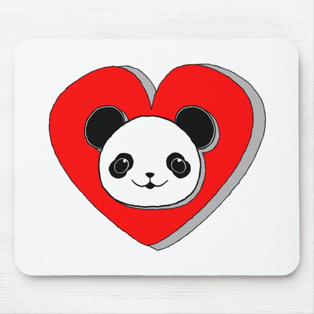 Cute Panda Bear och Red Heart Teckning Musmatta (Framsidan)