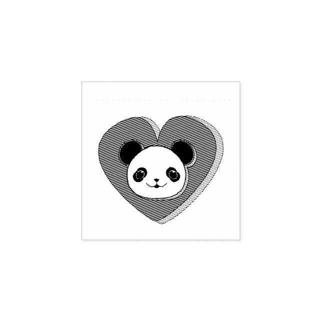 Cute Panda Bear och Red Heart Teckning Stämpel (Tryck)