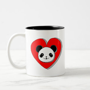 Cute Panda Bear och Red Heart Teckning Två-Tonad Mugg