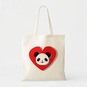 Cute Panda Bear och Red Heart Teckning Tygkasse