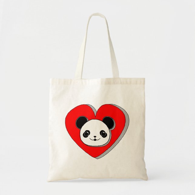 Cute Panda Bear och Red Heart Teckning Tygkasse (Framsidan)