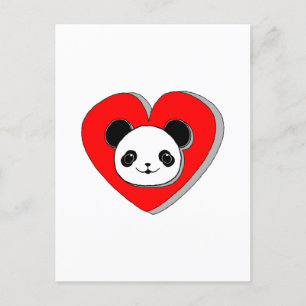Cute Panda Bear och Red Heart Teckning Vykort