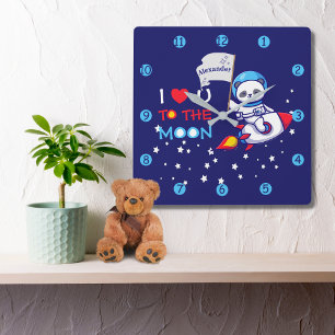 Cute Panda Bear on Rocket Frakt Kids Personlig Fyrkantig Klocka