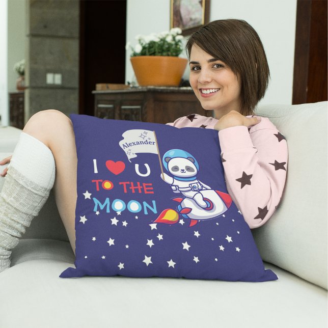 Cute Panda Bear on Rocket Frakt Kids Personlig Kudde (Skapare uppladdad)