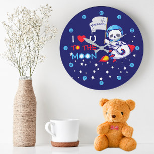Cute Panda Bear on Rocket Frakt Kids Personlig Stor Klocka