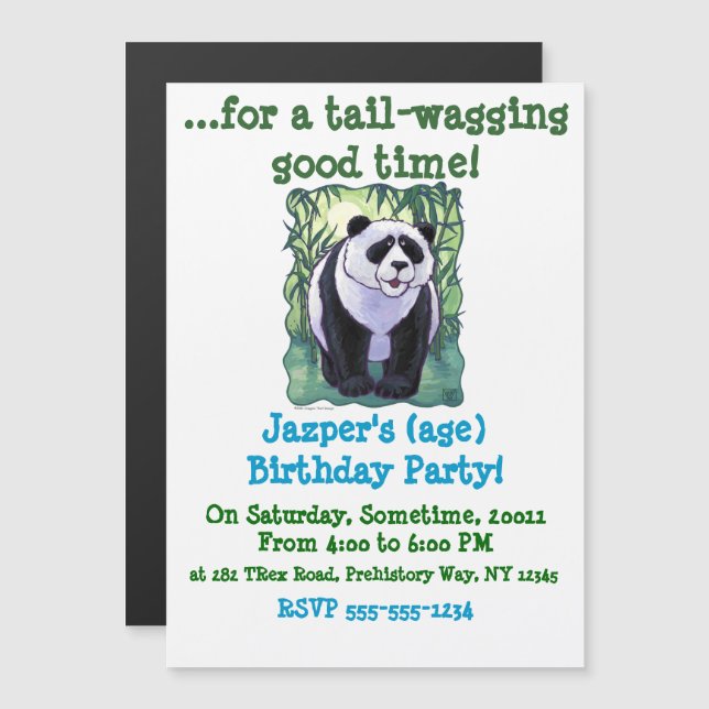 Cute Panda Bear på Grönt Födelsedagsfest inbjudan Magnetisk Inbjudningskort (Fram/baksida)