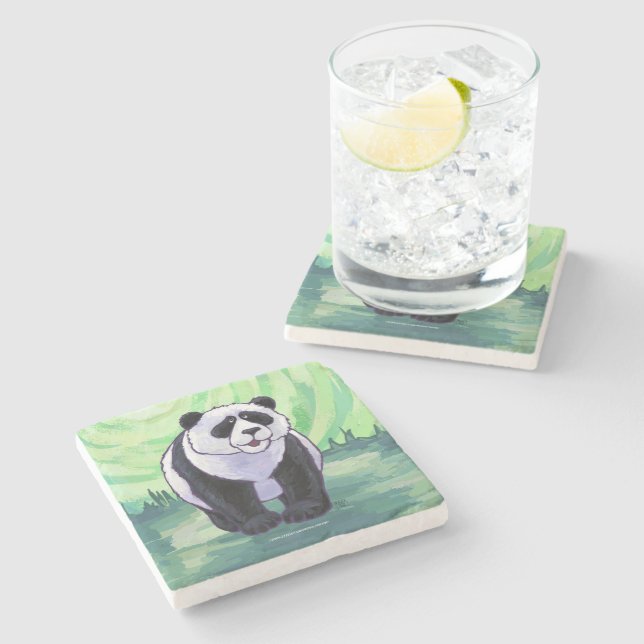 Cute Panda Bear på Grönten Stenunderlägg (Sidan)