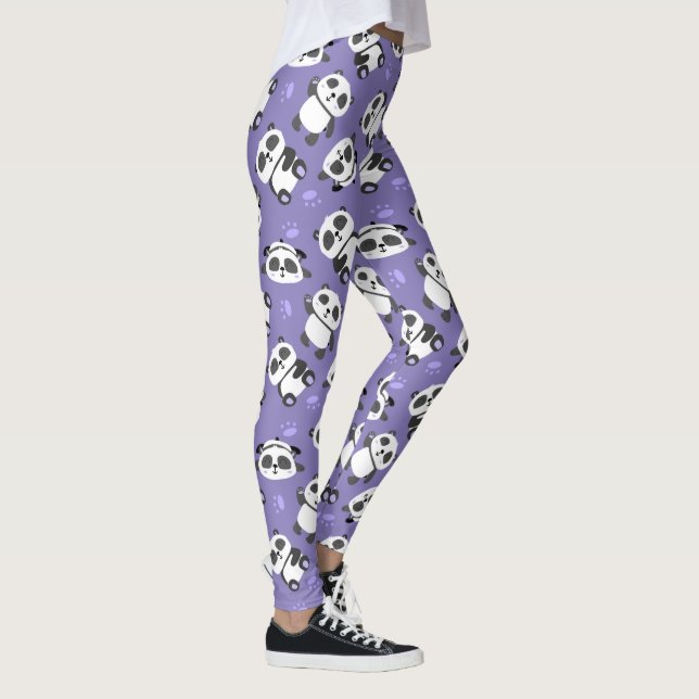 Cute panda bear paw blue background leggings (Höger)