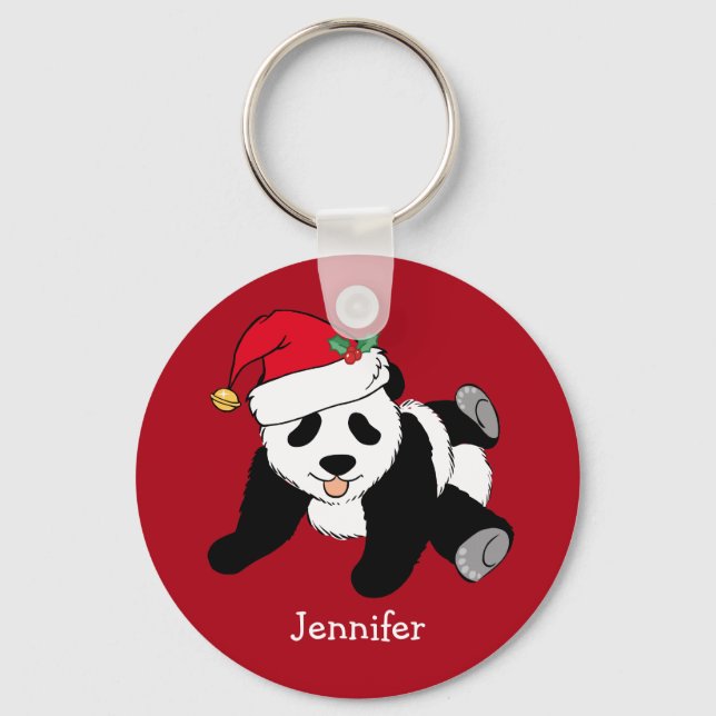 Cute Panda Bear Personlig Kids Red jul Nyckelring (Framsida)