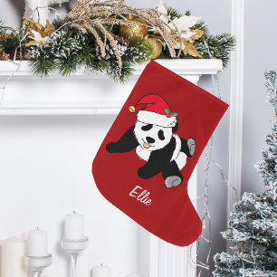 Cute Panda Bear Personlig Red Kids Stor Julstrumpa