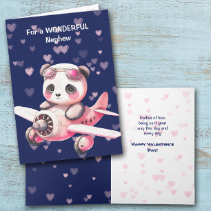 Cute Panda Bear Pilot Nephew Valentine Card Helgkort
