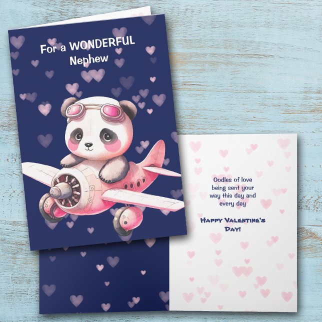 Cute Panda Bear Pilot Nephew Valentine Card Helgkort (Skapare uppladdad)