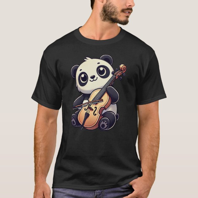 Cute Panda Bear Playing Cello Musician Music T Shirt (Framsida)