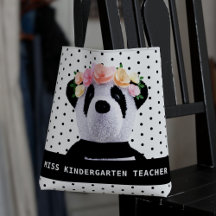 Cute Panda Bear Polka Dot Teacher Tote Bag