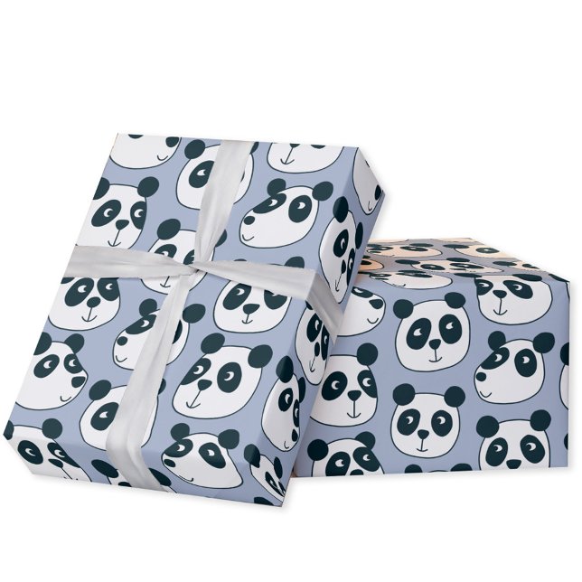 Cute Panda Bear Presentpapper (Fun panda bear cartoon blue gift wrapping paper roll)