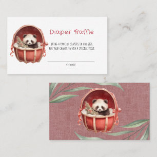 Cute Panda Bear Red Basket Diaper Raffle Visitkort
