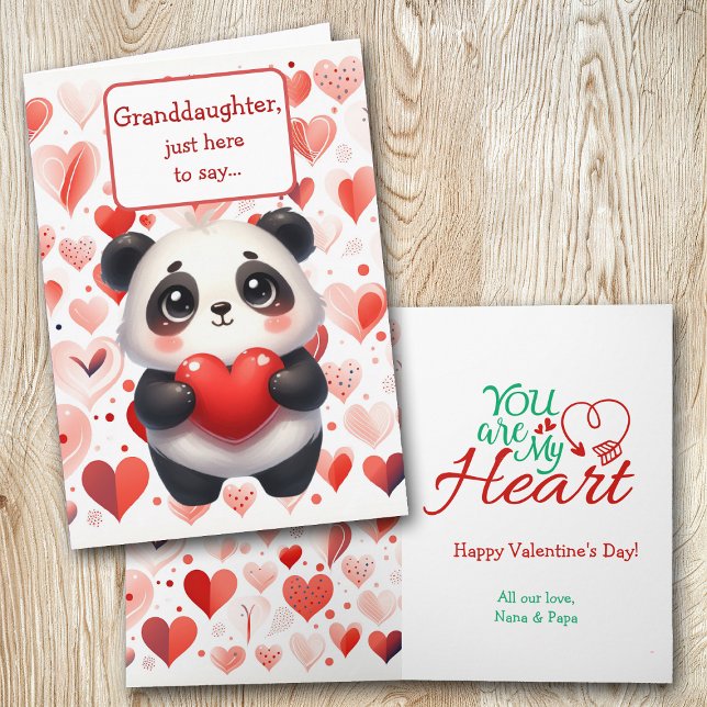 Cute Panda Bear Red Heart Granddottine Valentine Helgkort (Skapare uppladdad)