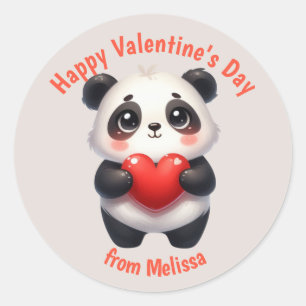 Cute Panda Bear Red Heart Valentine Runt Klistermärke