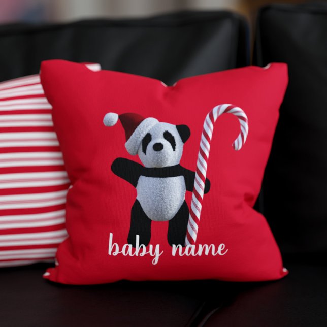 Cute Panda Bear Red Jul Helgdag Dekorativ kudde (A festive red Panda Pillow just for you! Add your name 🐼)