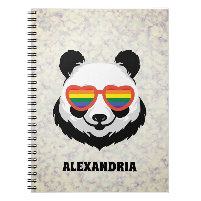 Cute Panda Bear | Regnbåge | HBT-TQ Anteckningsbok (Framsidan)