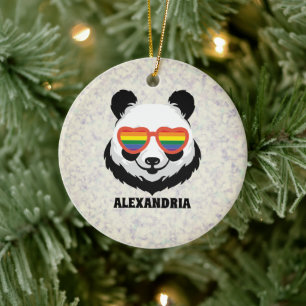 Cute Panda Bear   Regnbåge   HBT-TQ Julgransprydnad Keramik