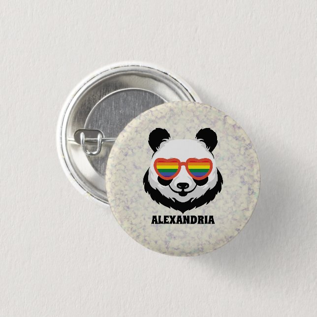 Cute Panda Bear | Regnbåge | HBT-TQ Knapp (Framsida & baksida)