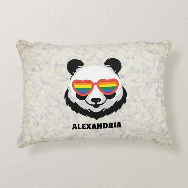 Cute Panda Bear | Regnbåge | HBT-TQ Prydnadskudde (Framsidan)