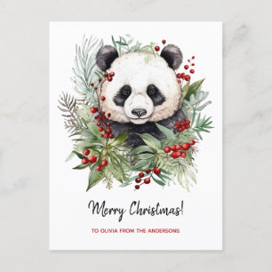 Cute Panda Bear Rustic julbotanicals Helg Vykort