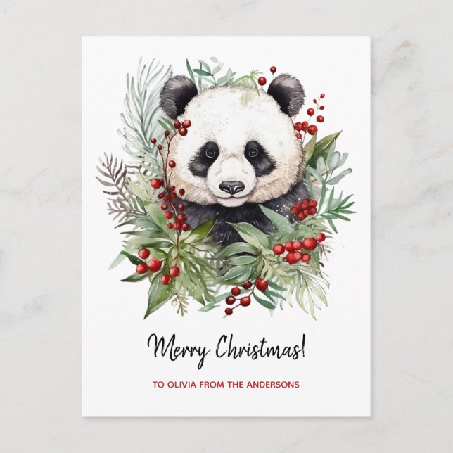 Cute Panda Bear Rustic julbotanicals Helg Vykort (Framsida)