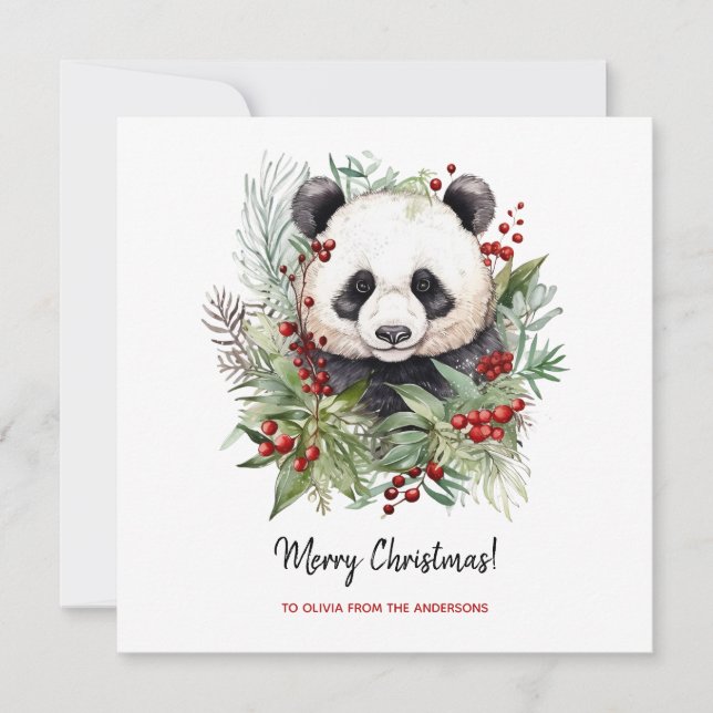 Cute Panda Bear Rustic julbotanicals Julkort (Framsida)