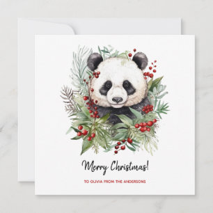 Cute Panda Bear Rustic julbotanicals Julkort