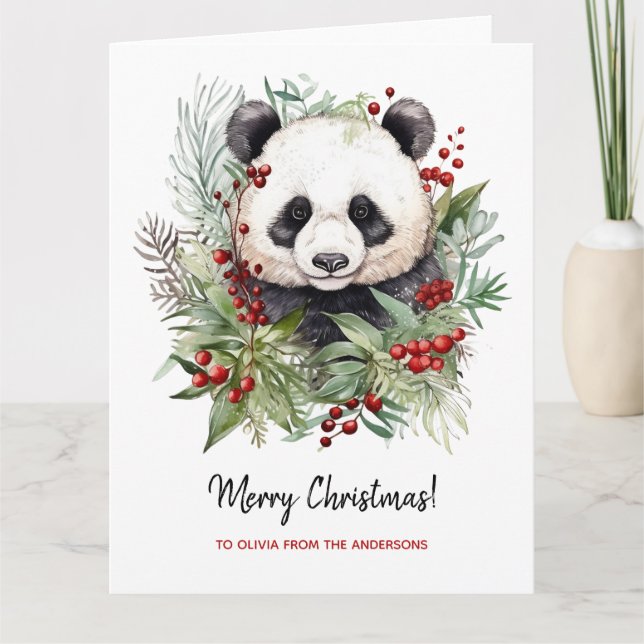 Cute Panda Bear Rustic julbotanicals Kort (Framsida)