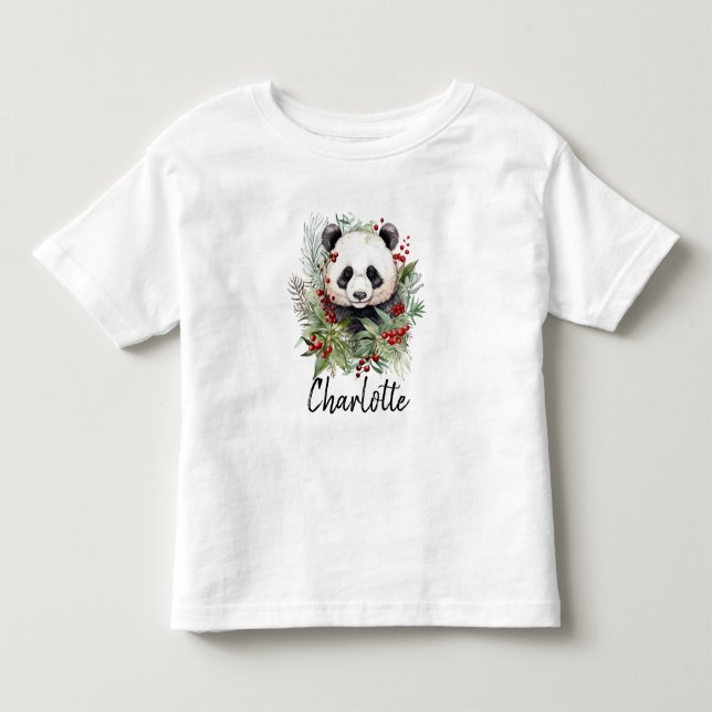 Cute Panda Bear Rustic julbotanicals T Shirt (Framsida)