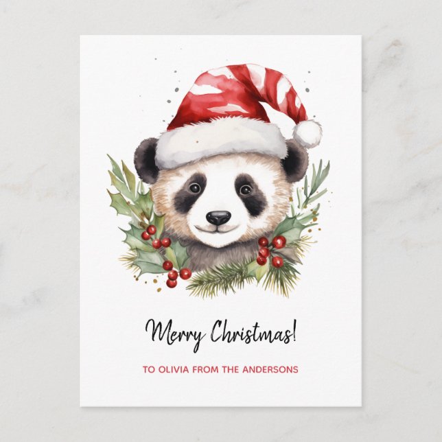Cute Panda Bear Santa God jul Helg Vykort (Framsida)